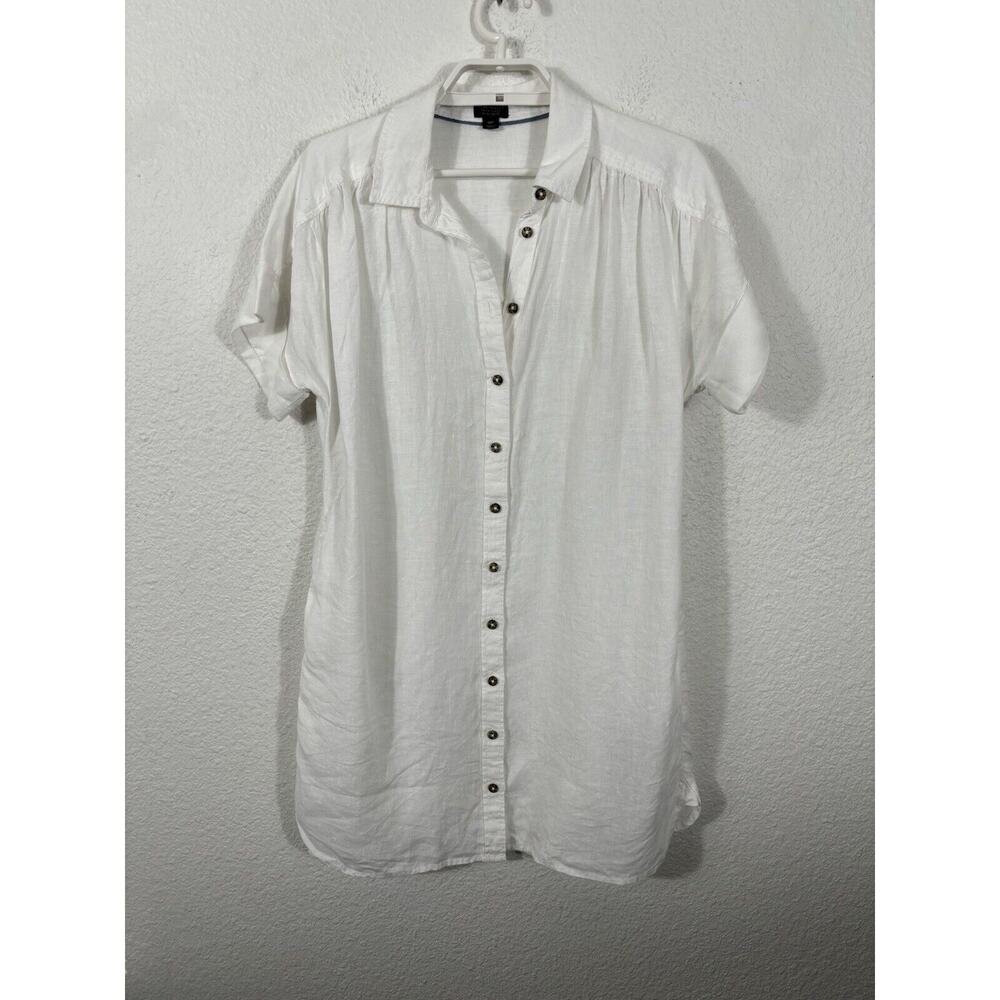 J Crew Baird McNutt Tunic Top Petite MP Irish Linen White Pockets Button